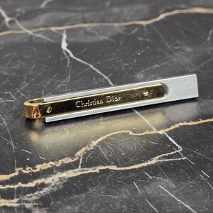 Rare Christian Dior Vtg Two-Tone Gold & Silver Signature Logo Tie Clip Bar 1